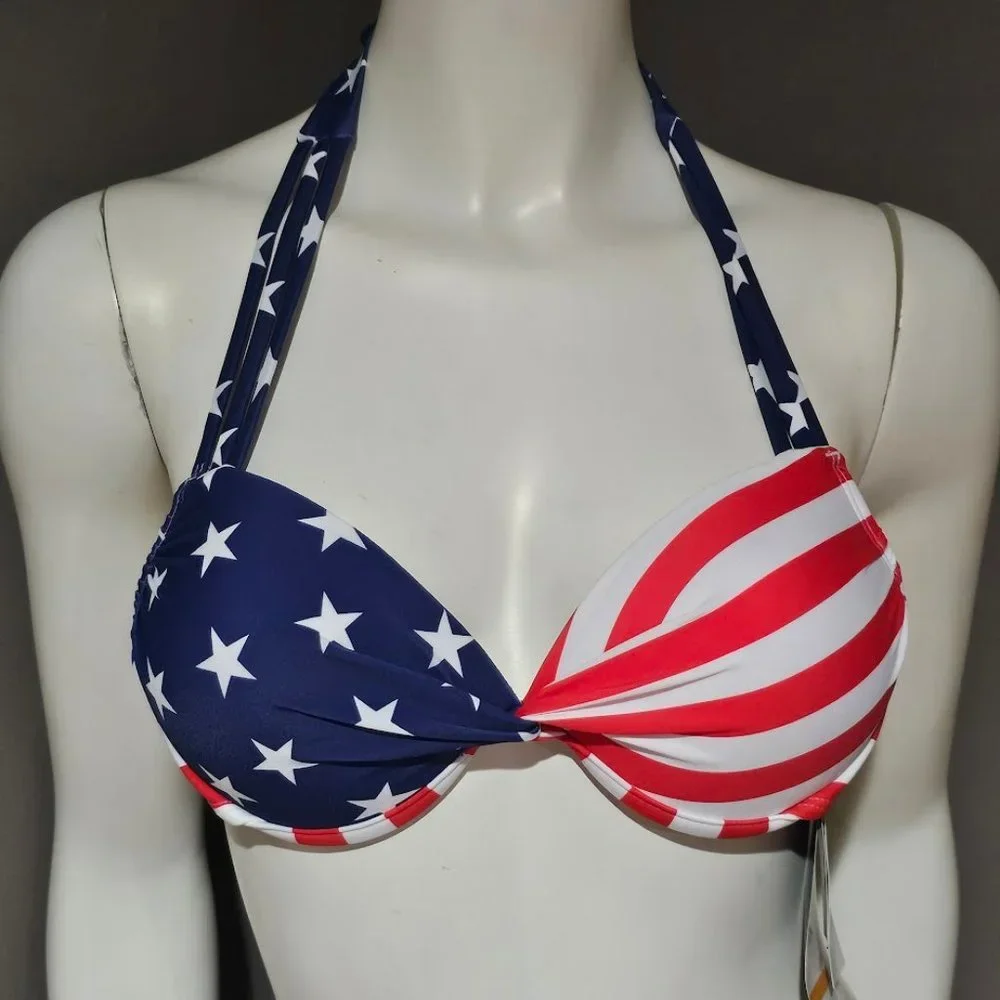 California Waves Classic Stars and Stripes Strappy Underwire Bikini Top - Picture 2 of 8